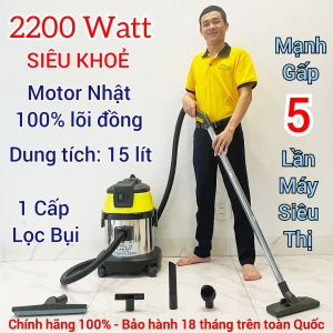 Máy Hút Bụi Công Nghiệp Gia Đình-Văn Phòng-15 Lít, Công Suất 2200W [1 Lõi Lọc] Diện tích sử dụng từ [50m2-500m2] - Hút Nước và Bụi