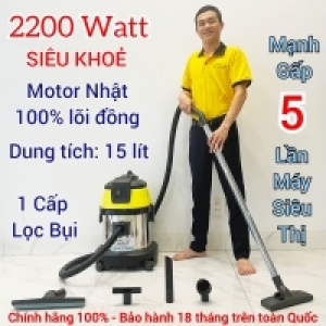Máy Hút Bụi Công Nghiệp Gia Đình-Văn Phòng-15 Lít, Công Suất 2200W [1 Lõi Lọc] Diện tích sử dụng từ [50m2-500m2] - Hút Nước và Bụi